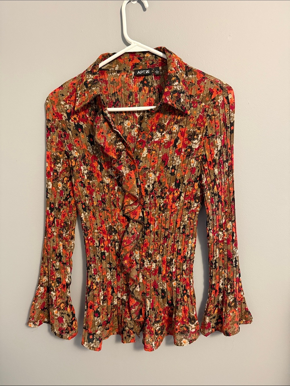 Apt. 9 Multi-Color Floral Ruffle Button-Down Blouse